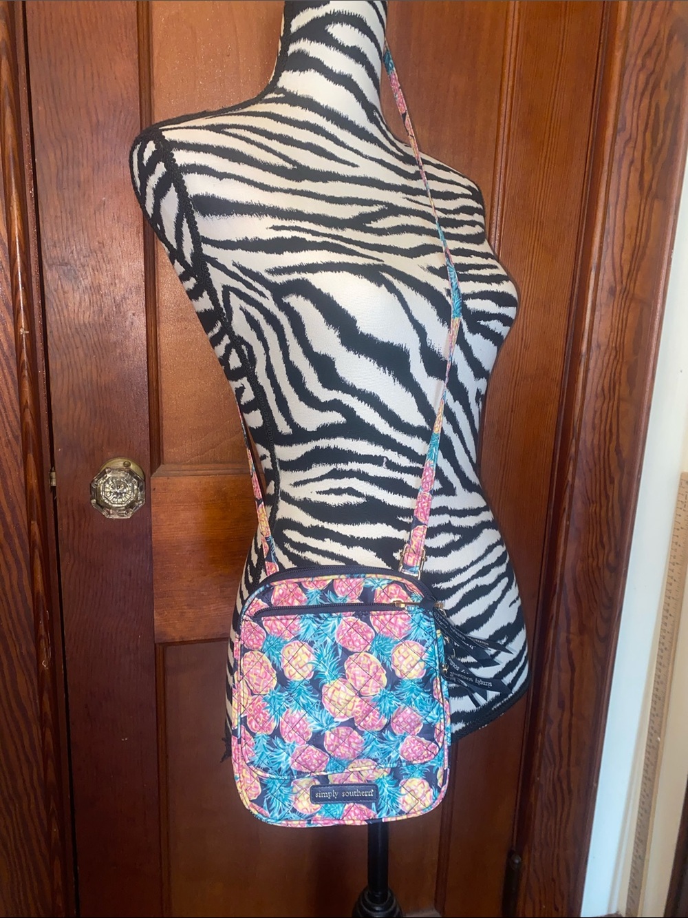 Simply Southern Pineapple Print Crossbody Bag - Blue and Pink